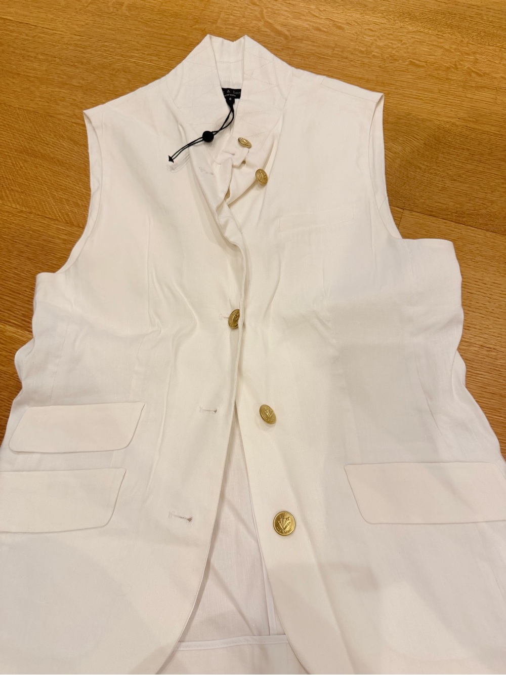 rag & bone White Sleeveless Blazer Vest with gold button detail